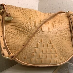 Brahmin Croc-Embossed Saddle Bag in Light Tan